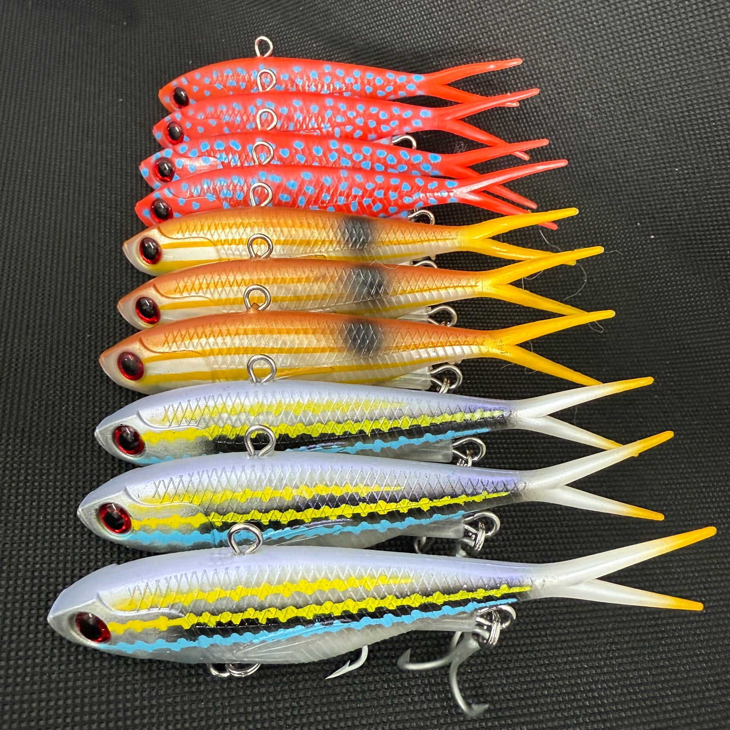 Full set of Reel Action OTT Pack 2.0 fishing lures, Trout, Stripey, and Volt Runner colours.