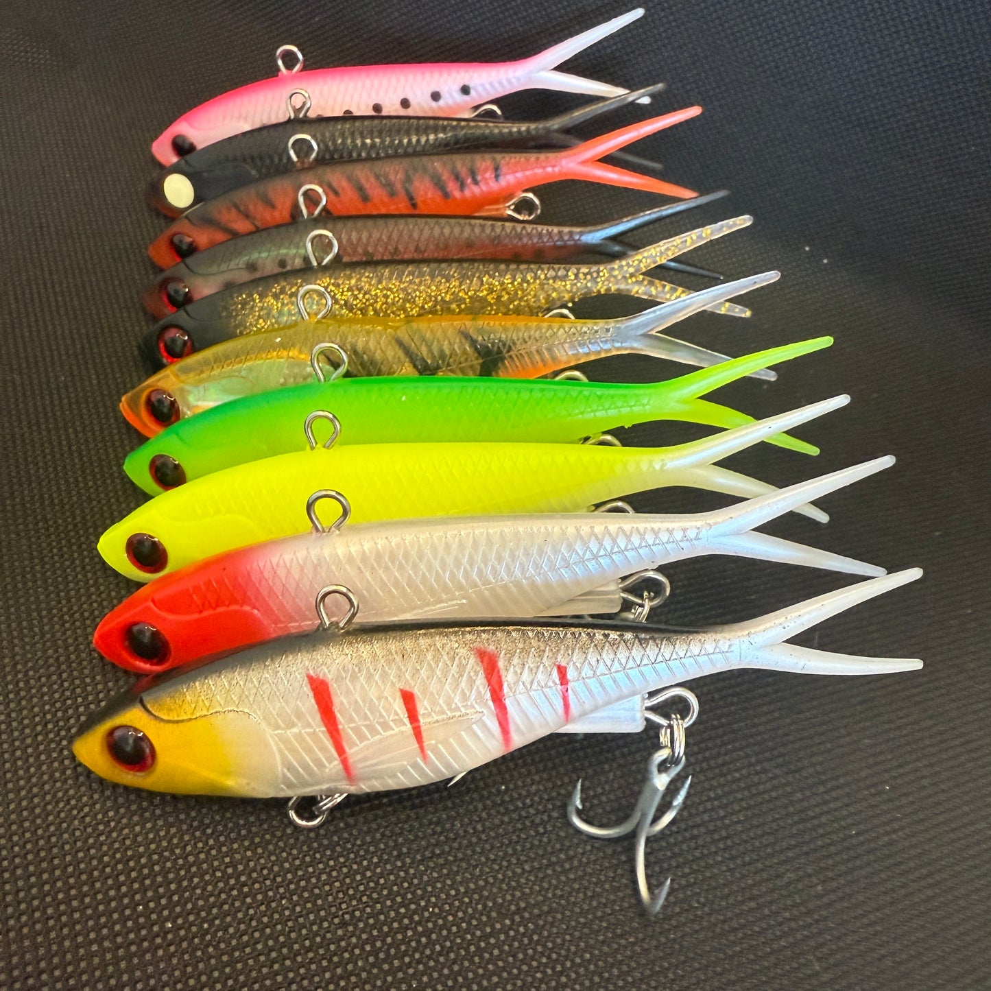 Mixed lure pack with 20 hardbody and vibe fishing lures in assorted colours