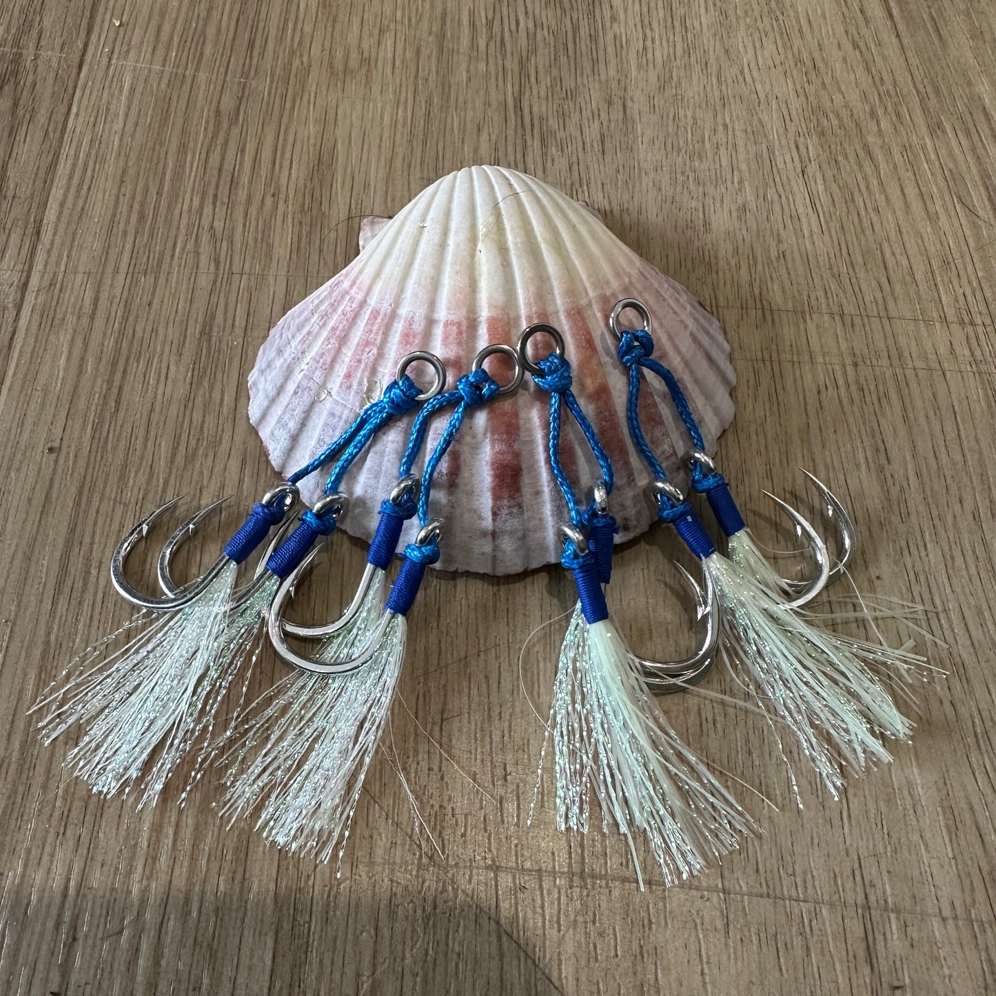 Double Assist Hooks with luminous feathers for jigging