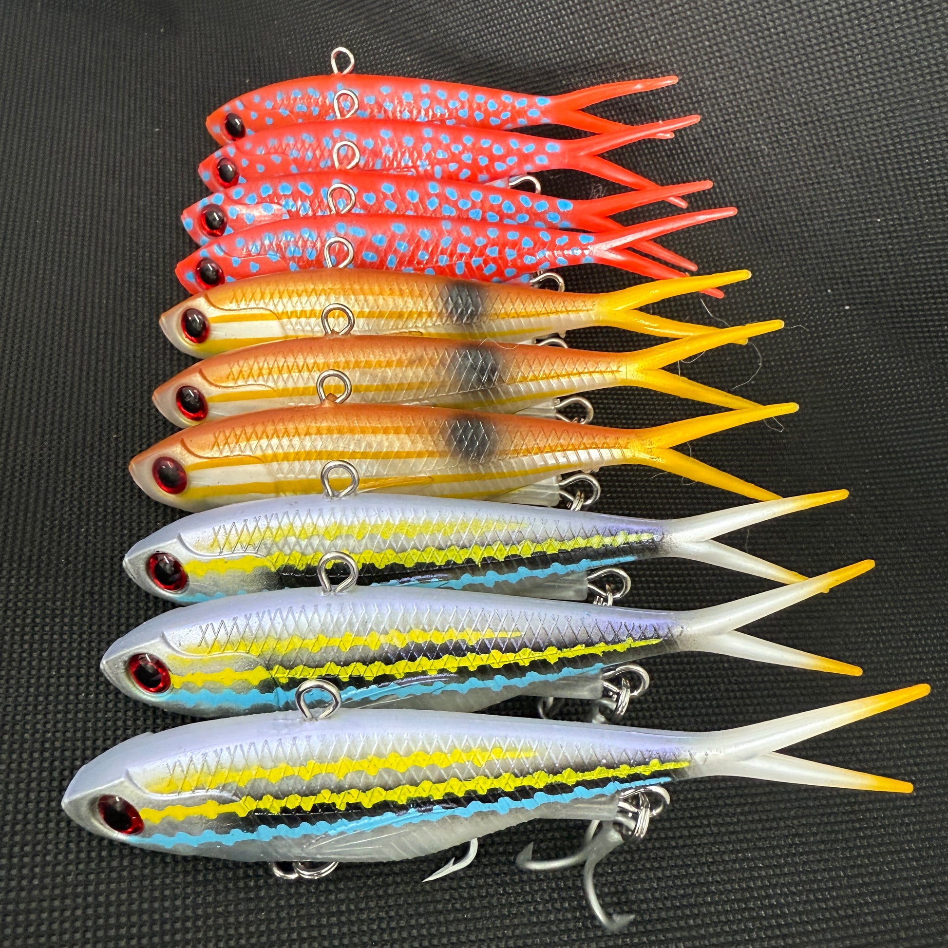 Full set of Reel Action OTT Pack 2.0 fishing lures, Trout, Stripey, and Volt Runner colours.
